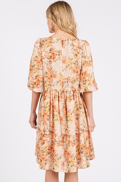 Kvinders Babydoll Mini Kjole Blomstret Linned Blend 2