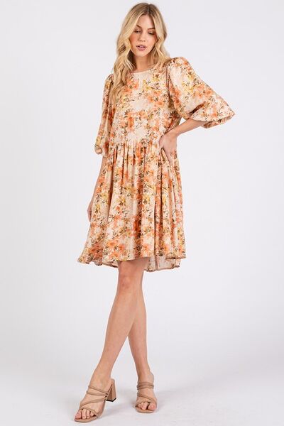 Kvinders Babydoll Mini Kjole Blomstret Linned Blend 3