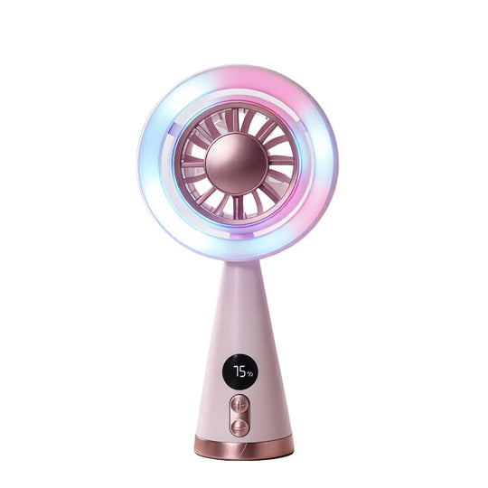 Kvinders Bærbare Miniventilator med LED Belysning og Digital Display 0
