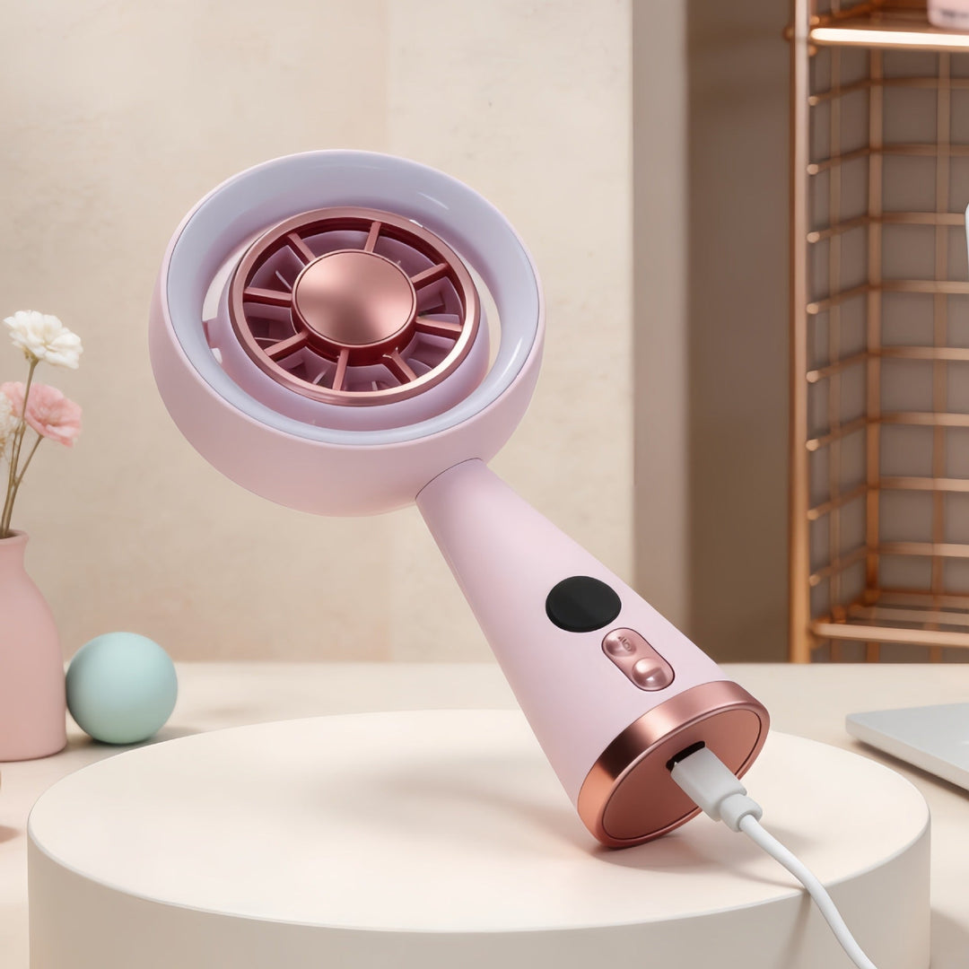 Kvinders Bærbare Miniventilator med LED Belysning og Digital Display 2