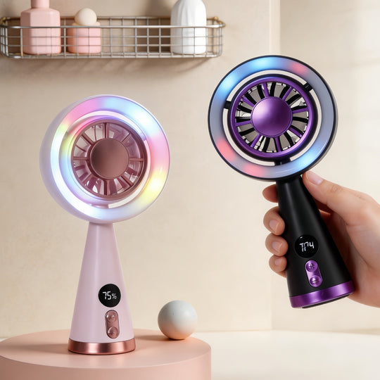 Kvinders Bærbare Miniventilator med LED Belysning og Digital Display 3