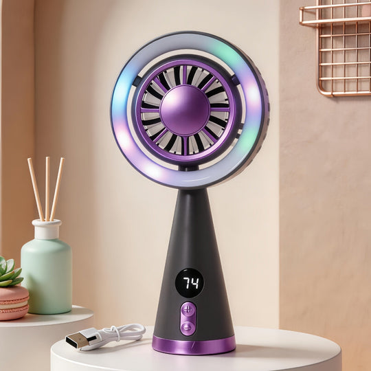 Kvinders Bærbare Miniventilator med LED Belysning og Digital Display 5