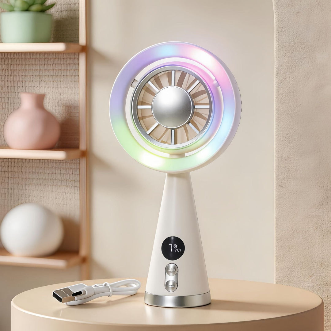 Kvinders Bærbare Miniventilator med LED Belysning og Digital Display 6