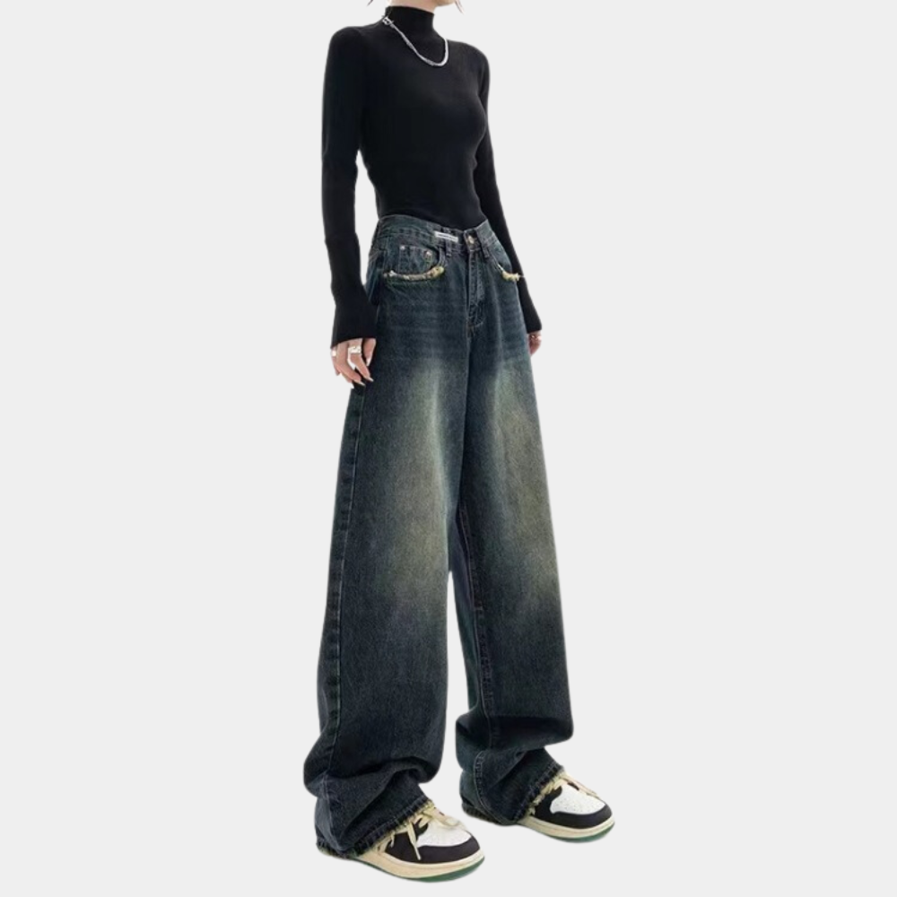Kvinders Baggy Jeans Casual Fit med Justerbar Talje 2