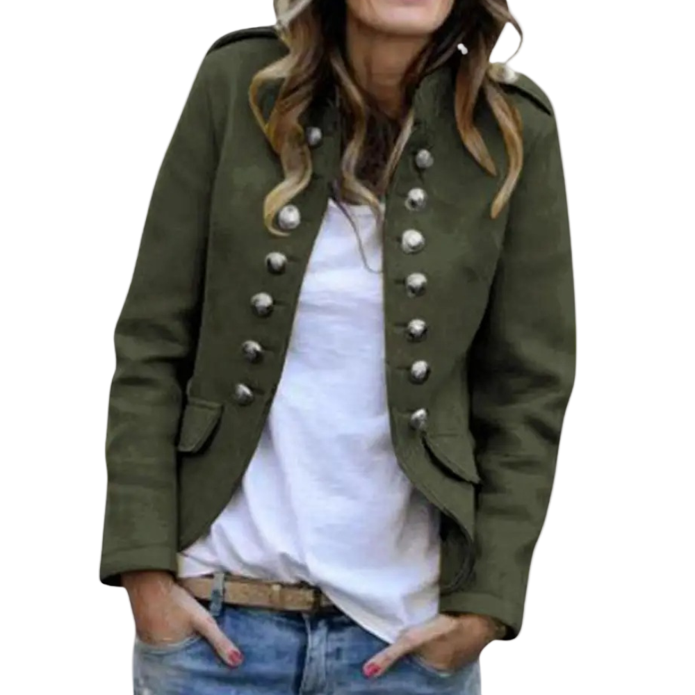 Kvinders Blazer med Stand-Up Krave og Knaplukning 0