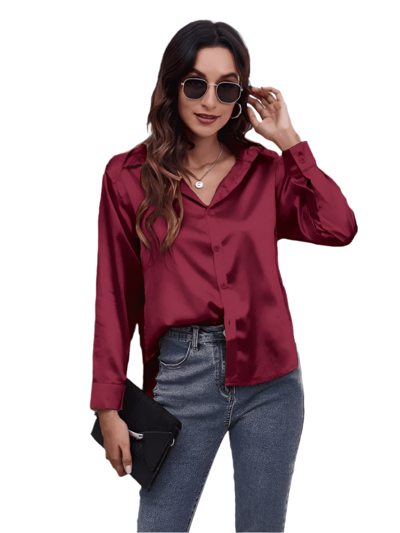 Kvinders Bluse Langærmet Satin Komfortabel Stil 0