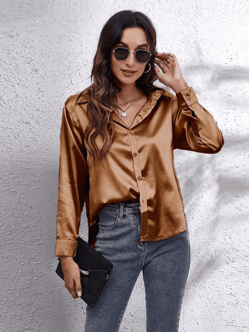 Kvinders Bluse Langærmet Satin Komfortabel Stil 13
