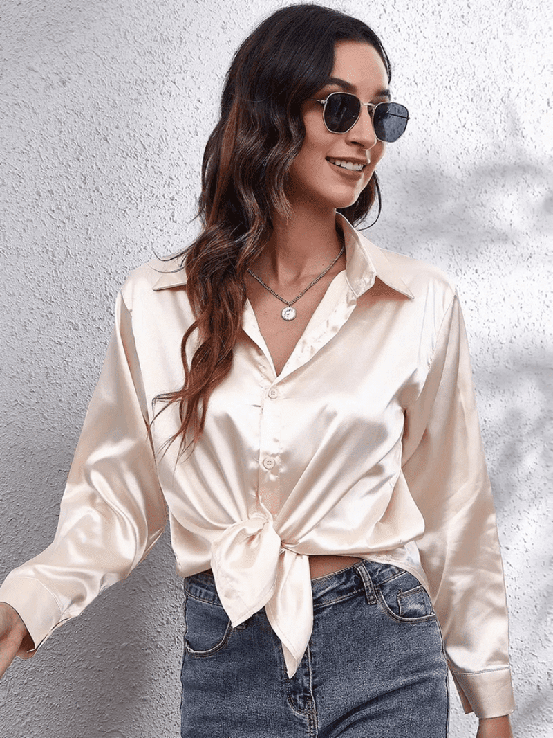 Kvinders Bluse Langærmet Satin Komfortabel Stil 2