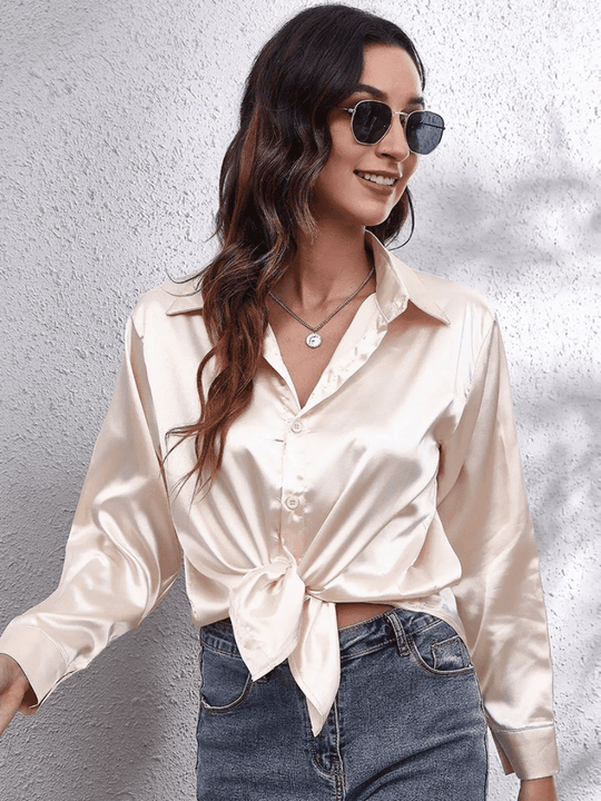 Kvinders Bluse Langærmet Satin Komfortabel Stil 2