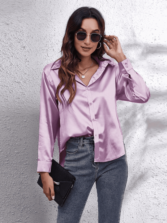 Kvinders Bluse Langærmet Satin Komfortabel Stil 3