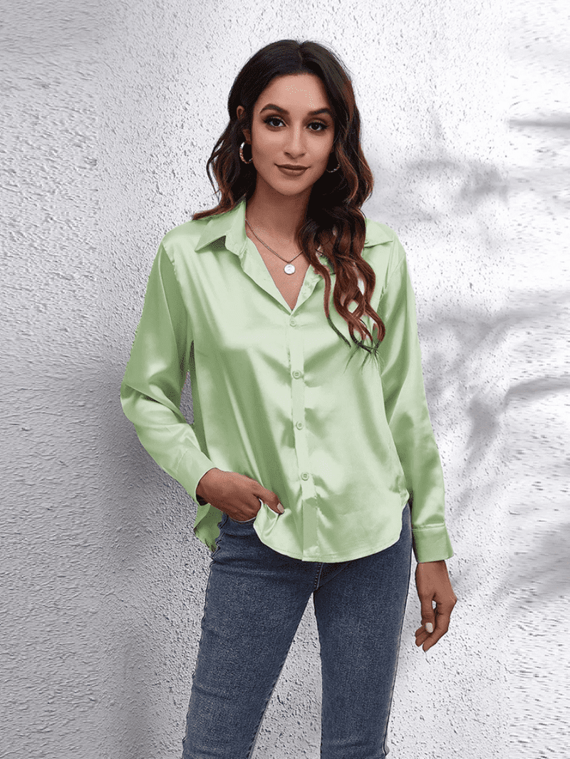 Kvinders Bluse Langærmet Satin Komfortabel Stil 4