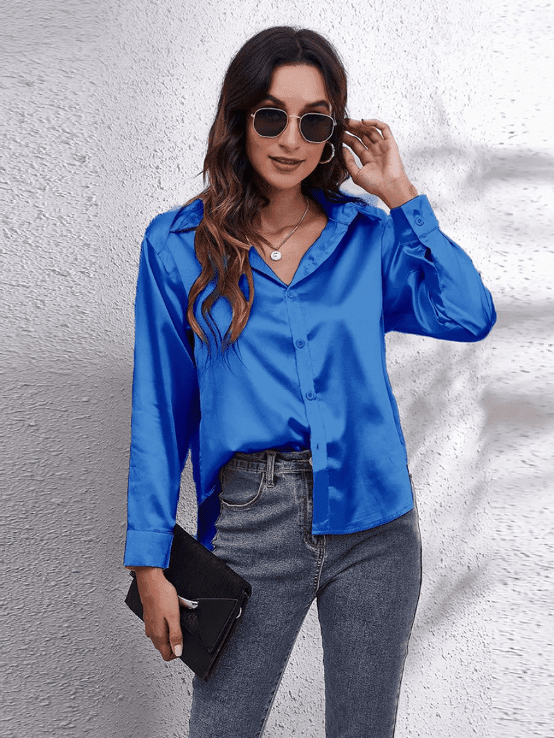 Kvinders Bluse Langærmet Satin Komfortabel Stil 6