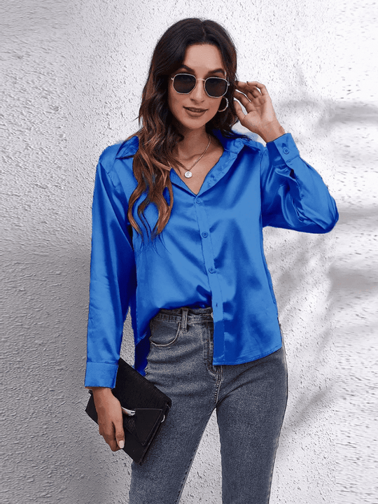 Kvinders Bluse Langærmet Satin Komfortabel Stil 6