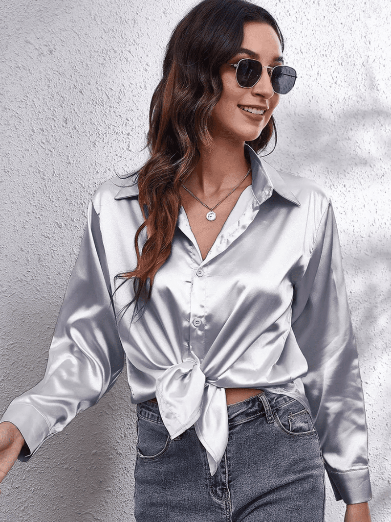 Kvinders Bluse Langærmet Satin Komfortabel Stil 7