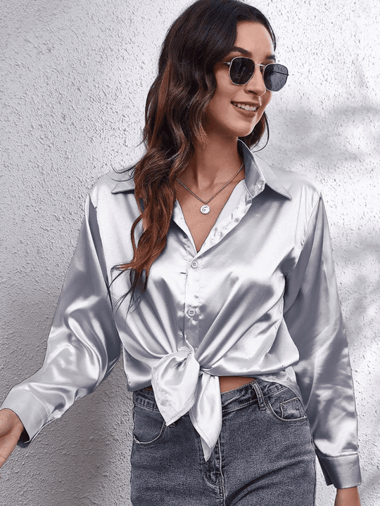 Kvinders Bluse Langærmet Satin Komfortabel Stil 7