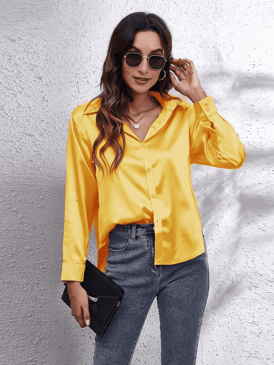 Kvinders Bluse Langærmet Satin Komfortabel Stil 8