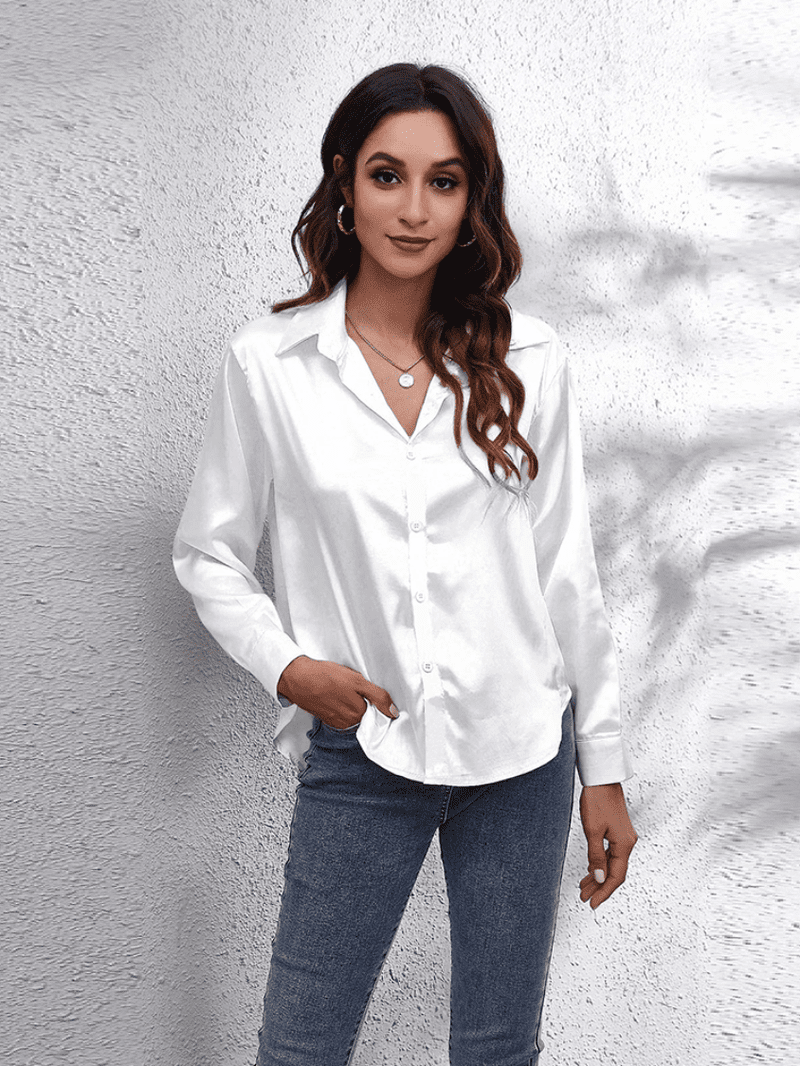 Kvinders Bluse Langærmet Satin Komfortabel Stil 9