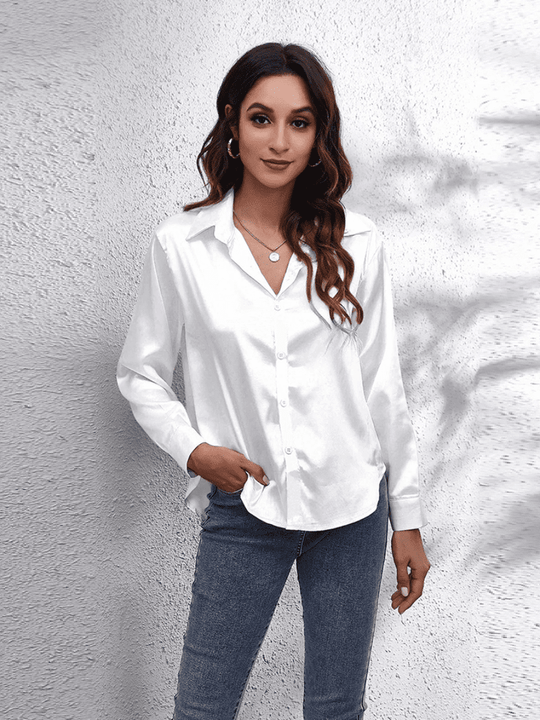 Kvinders Bluse Langærmet Satin Komfortabel Stil 9