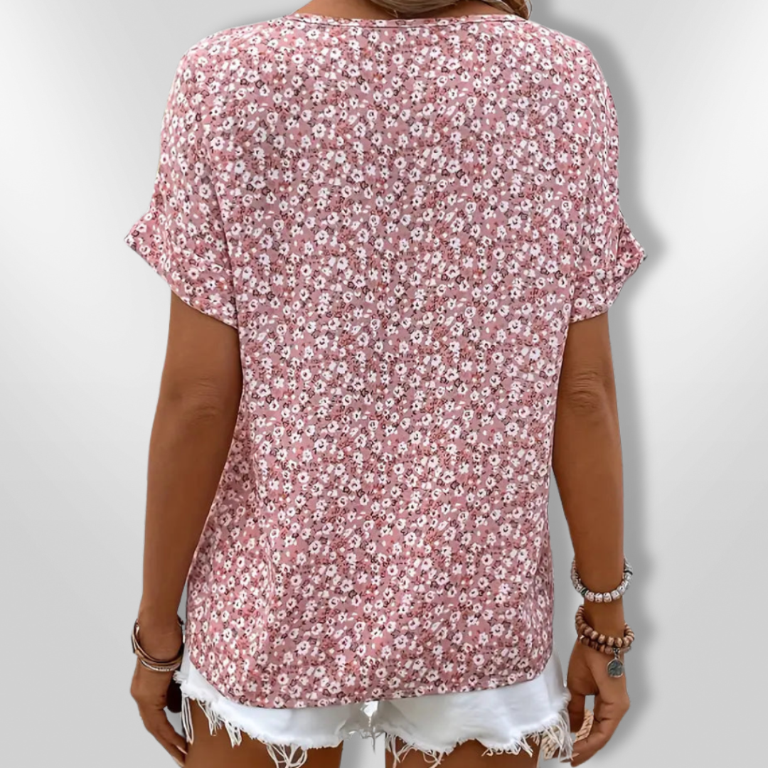 Kvinders Bluse Med Blomsterprint og Træknapper 2