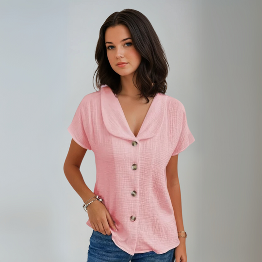 Kvinders Bluse Med Krave og Knapper 4