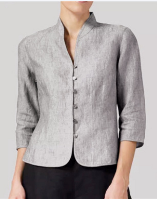 Kvinders Bluse Stehkrage Chambray Trekvartærmer 1