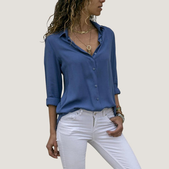 Kvinders Bluse i Chiffon med V-hals og Knapper 1