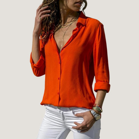 Kvinders Bluse i Chiffon med V-hals og Knapper 5