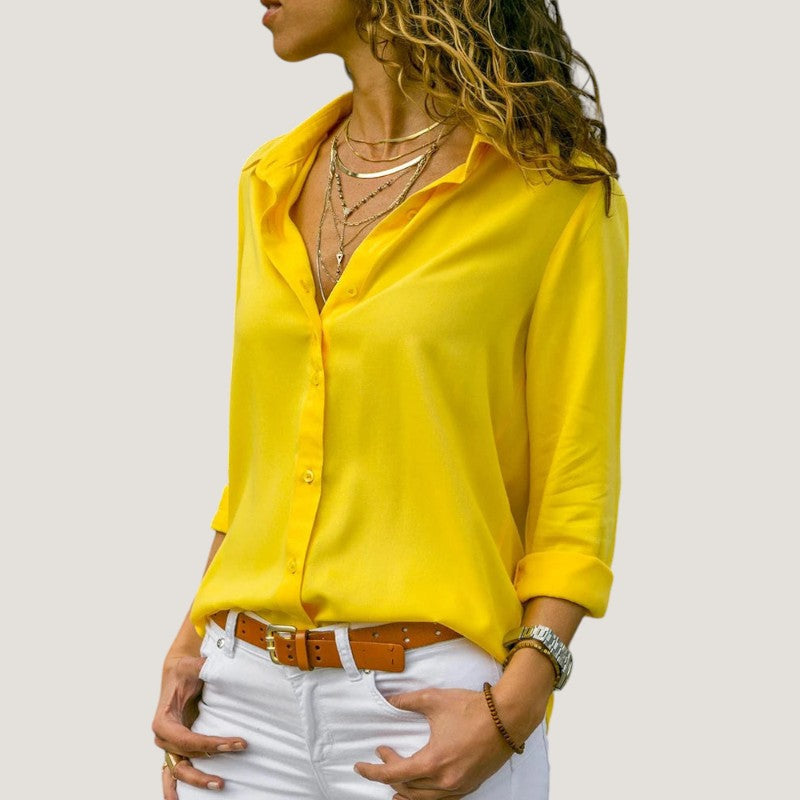 Kvinders Bluse i Chiffon med V-hals og Knapper 8