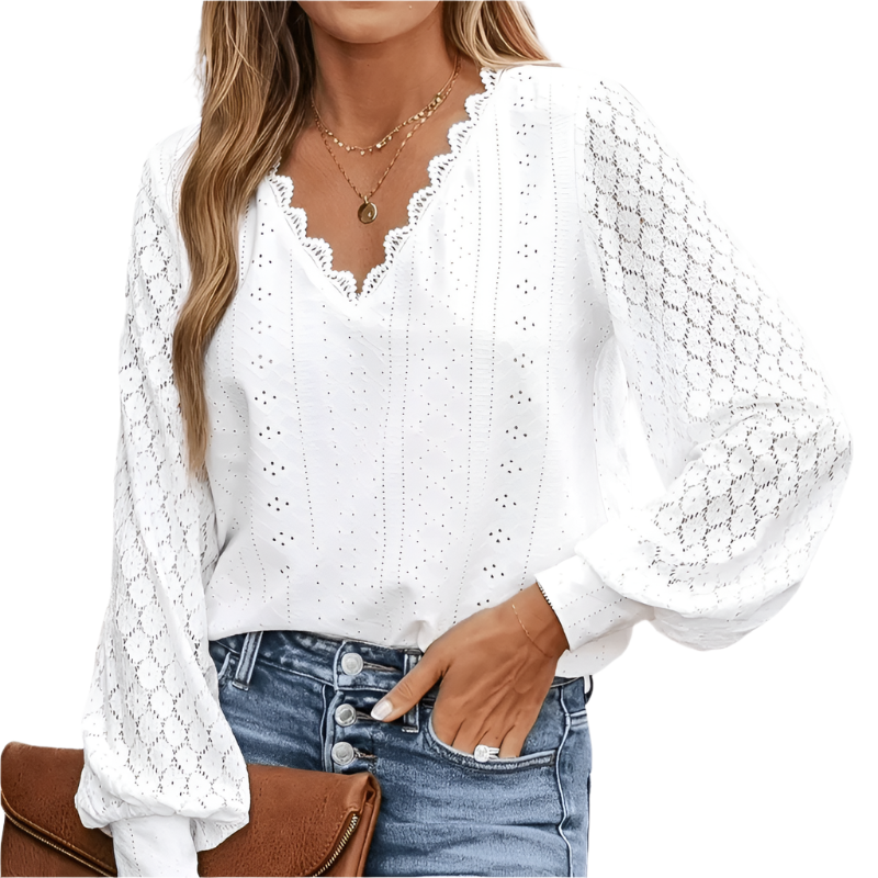 Kvinders Bluse i Lace med V-udskæring 0