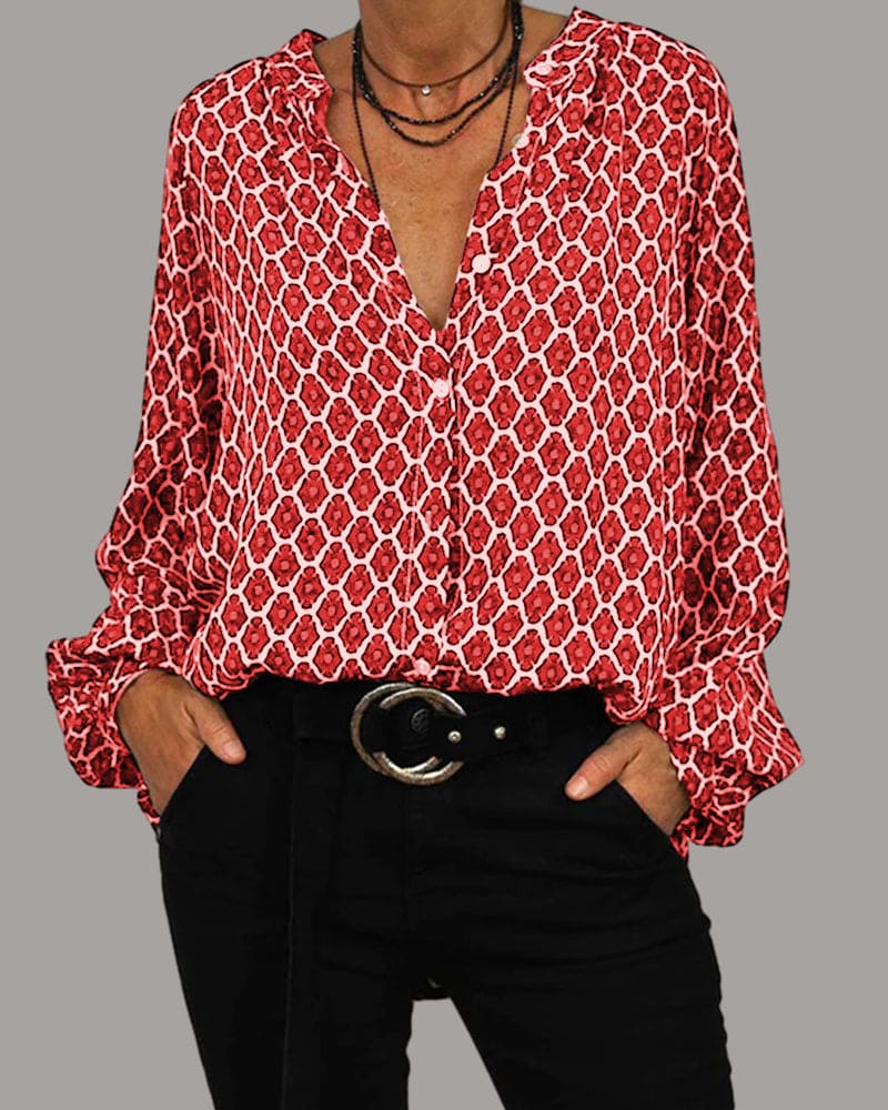 Kvinders Bluse med Lange Ærmer Geometrisk Design 3