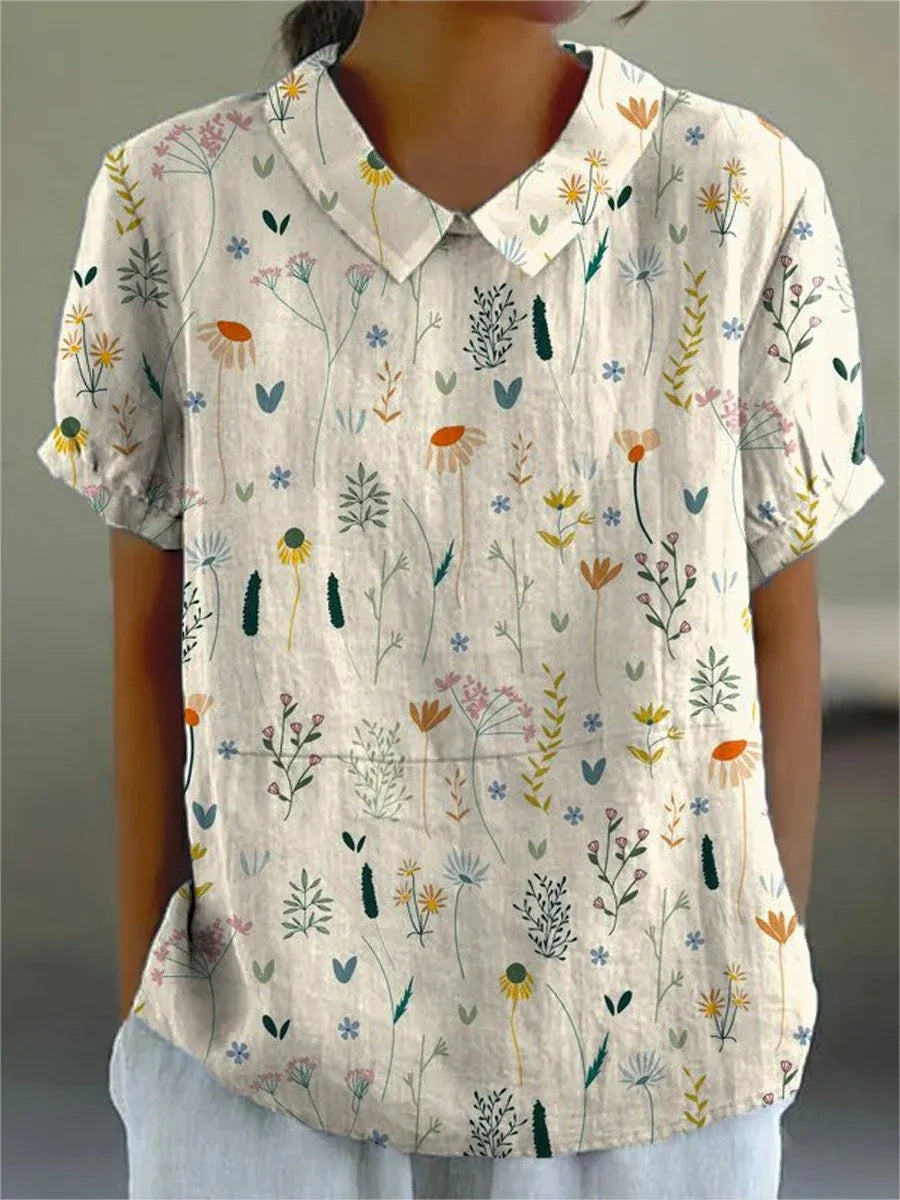 Kvinders Bluse med Vildblomst Print i Bløde Farver 1