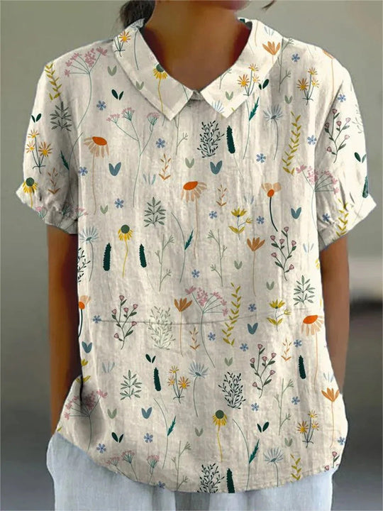 Kvinders Bluse med Vildblomst Print i Bløde Farver 1