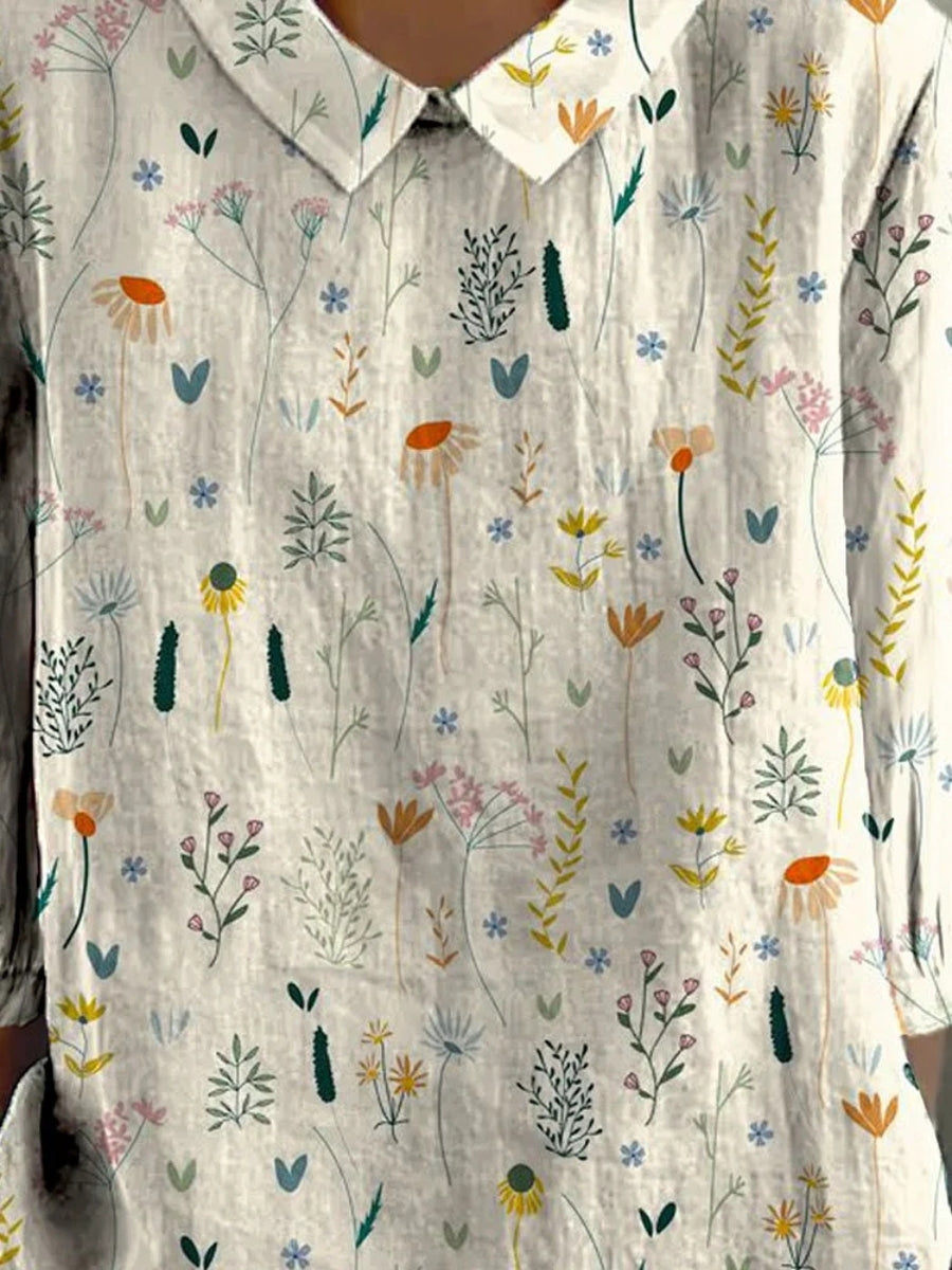 Kvinders Bluse med Vildblomst Print i Bløde Farver 2