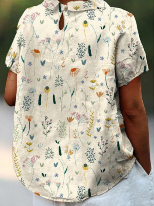 Kvinders Bluse med Vildblomst Print i Bløde Farver 3