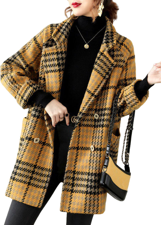 Kvinders Bohemian Plaid Coat med Peter Pan Krave 0