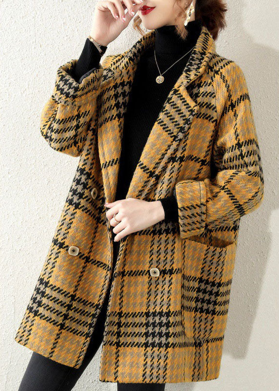 Kvinders Bohemian Plaid Coat med Peter Pan Krave 1