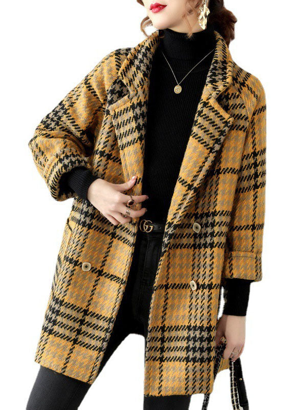Kvinders Bohemian Plaid Coat med Peter Pan Krave 4