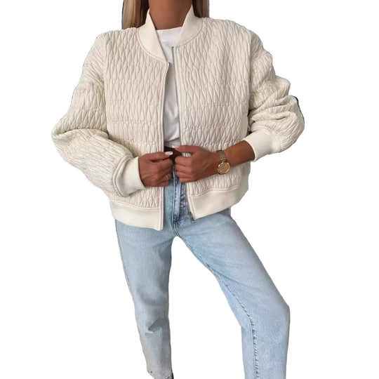 Kvinders Bomberjakke Quilted Lynlås Ribbet Kant 0