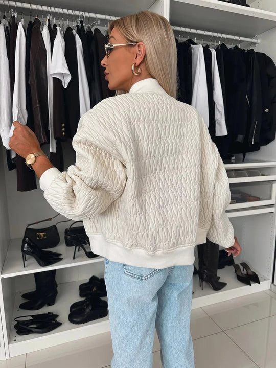 Kvinders Bomberjakke Quilted Lynlås Ribbet Kant 2