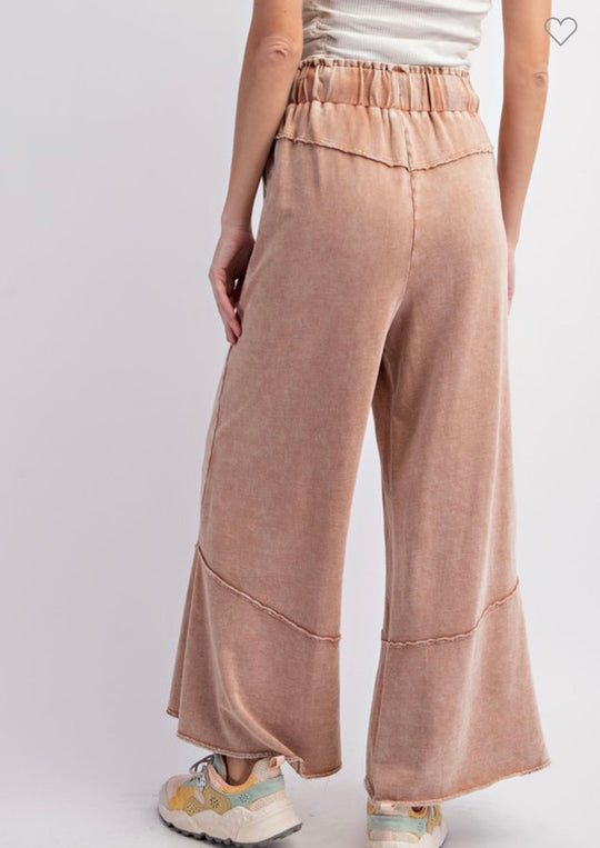 Kvinders Bredbenede Bukser i Mineralvasket Terry Knit 2