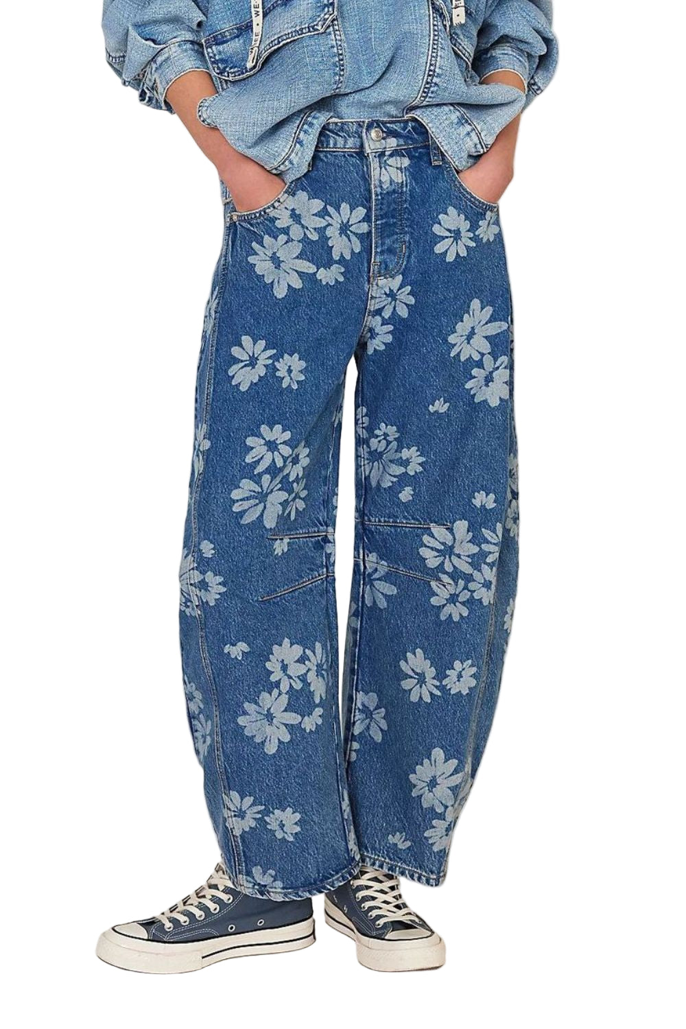 Kvinders Bredbenede Jeans Blomsterprint Rayon Polyeste 0
