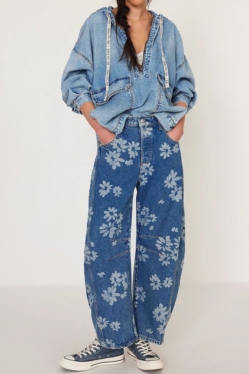 Kvinders Bredbenede Jeans Blomsterprint Rayon Polyeste 1