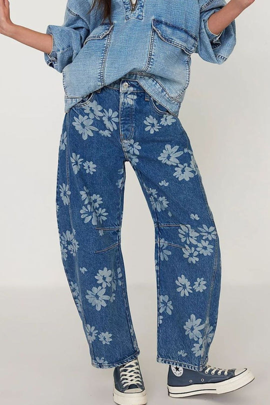 Kvinders Bredbenede Jeans Blomsterprint Rayon Polyeste 2