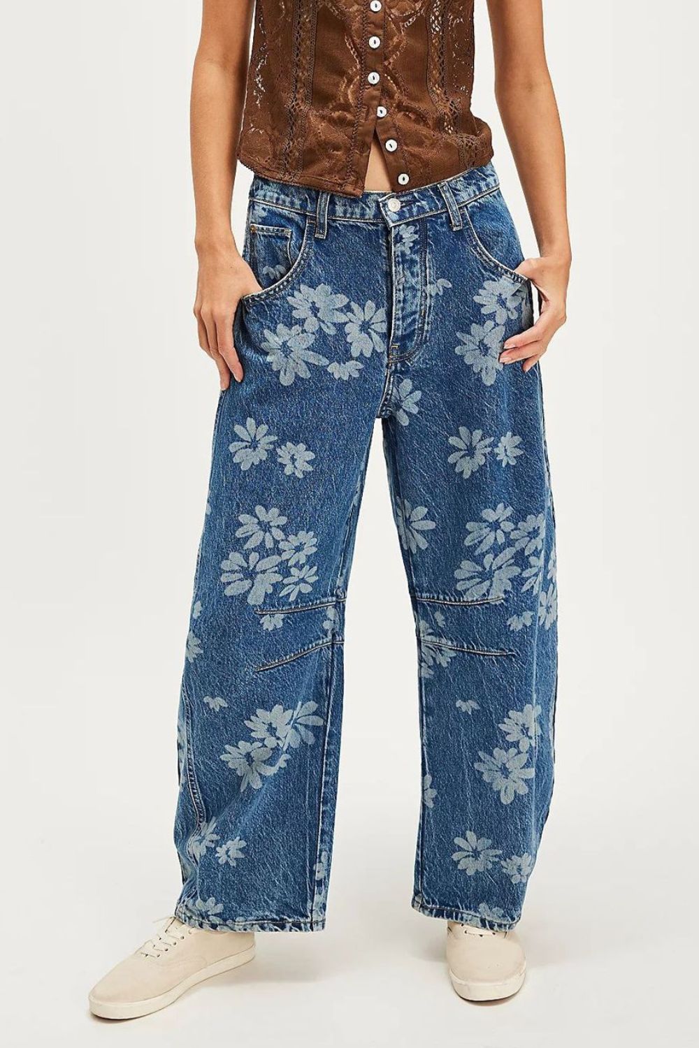 Kvinders Bredbenede Jeans Blomsterprint Rayon Polyeste 4