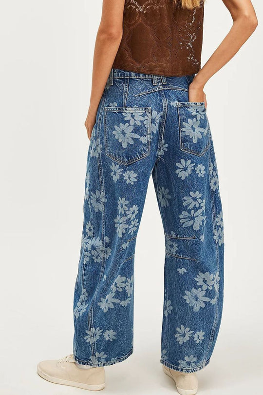 Kvinders Bredbenede Jeans Blomsterprint Rayon Polyeste 5