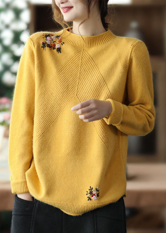 Kvinders Broderet Blomsterstrikket Sweater 1