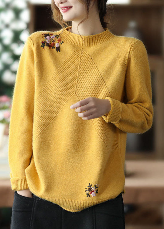 Kvinders Broderet Blomsterstrikket Sweater 1