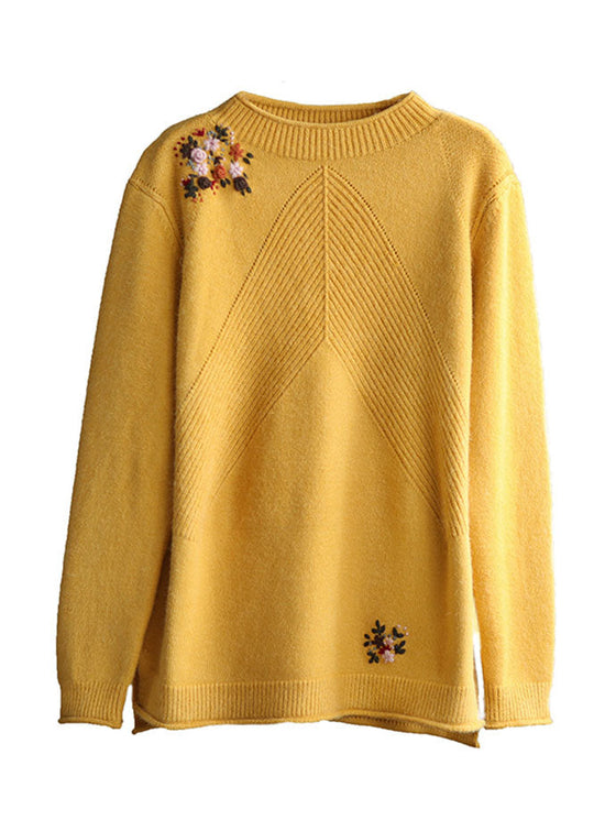 Kvinders Broderet Blomsterstrikket Sweater 4