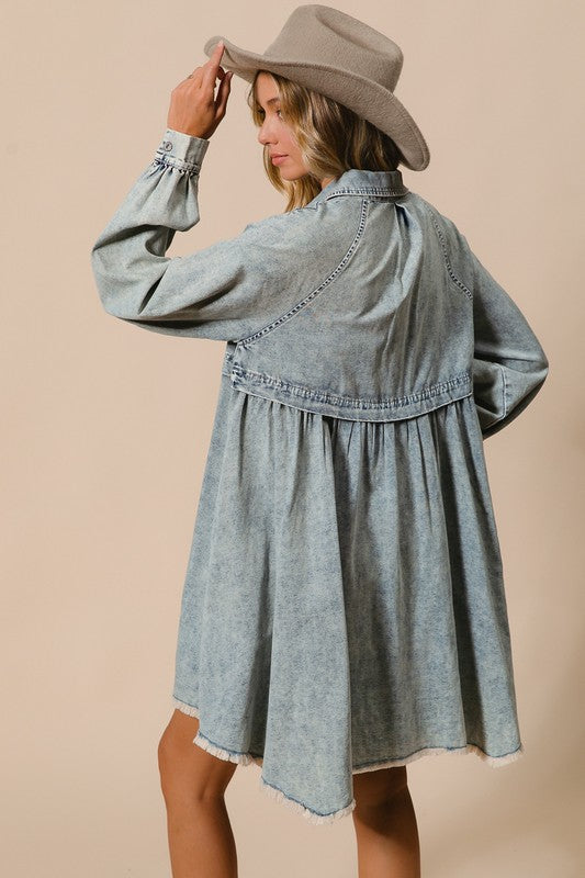 Kvinders Button Down Kjole i Mineralvasket Denim 4