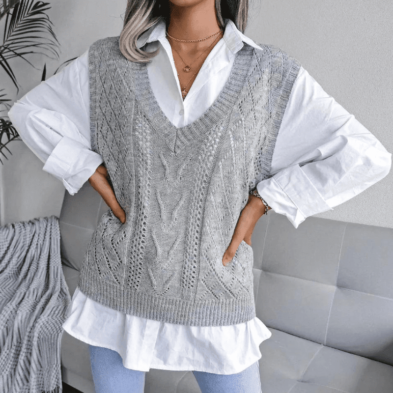 Kvinders Cardigan Ærmeløs V-Hals Acrylnet 1